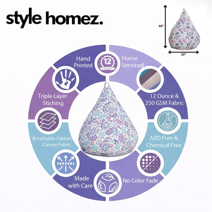 Style Homez Classic Cotton Canvas Paisley Printed Bean BagJumbo SAC Size with Bean Bag Refill Fillers