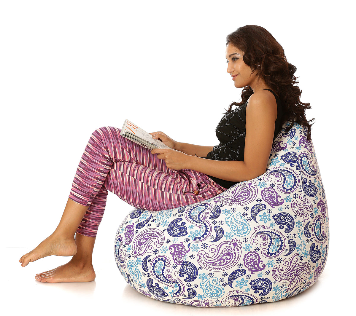 Style Homez Classic Cotton Canvas Paisley Printed Bean BagJumbo SAC Size with Bean Bag Refill Fillers