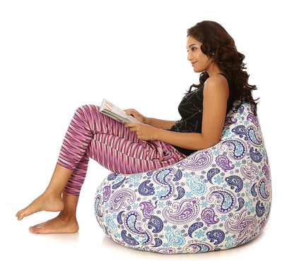 Style Homez Classic Cotton Canvas Paisley Printed Bean BagJumbo SAC Size with Bean Bag Refill Fillers