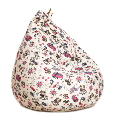 Style Homez Classic Cotton Canvas Abstract Printed Bean Bag Jumbo SAC Size with Bean Bag Refill Fillers