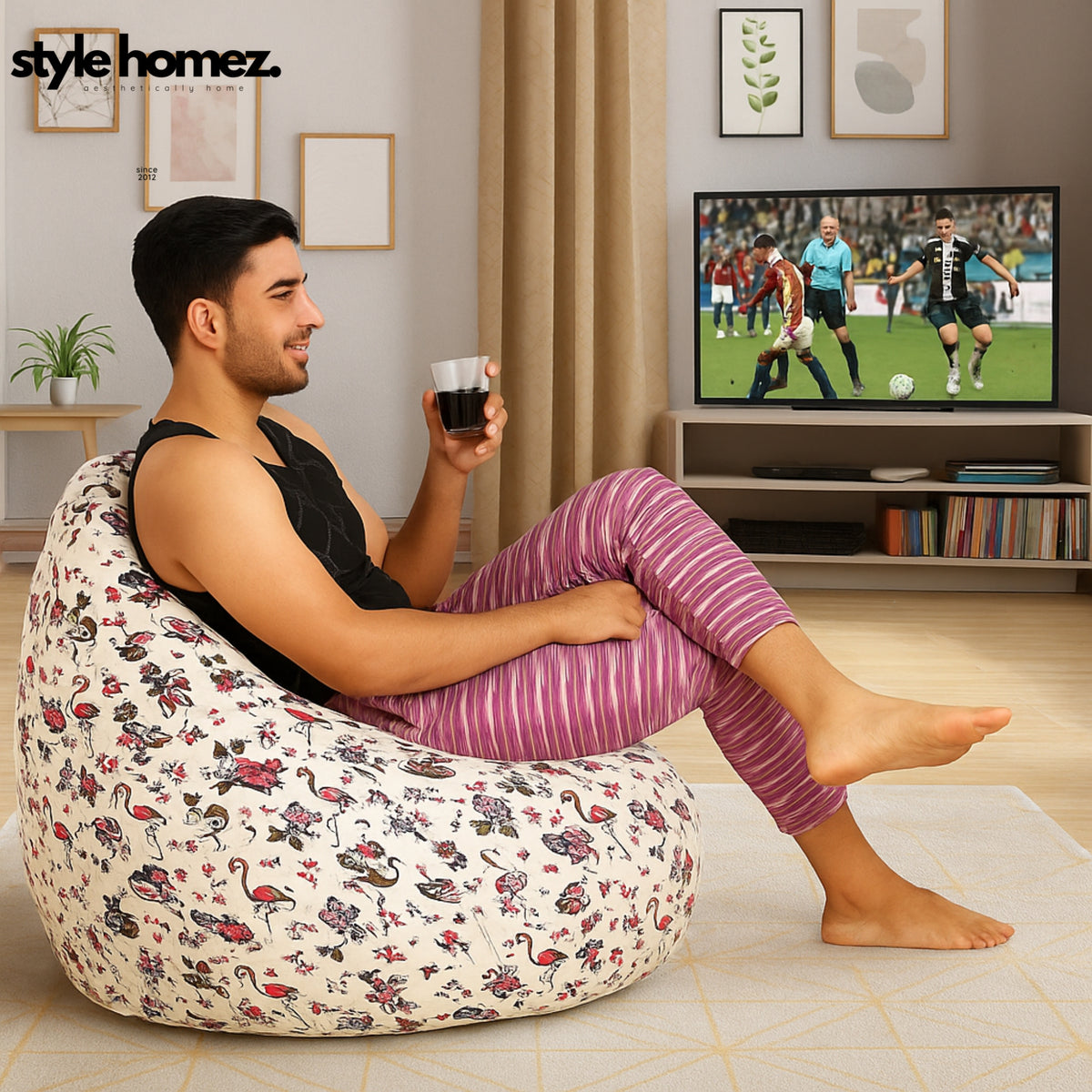 Style Homez CLASSIC BEAN BAG, Cotton Canvas Abstract Printed,  Jumbo Size SAC, Cover Only