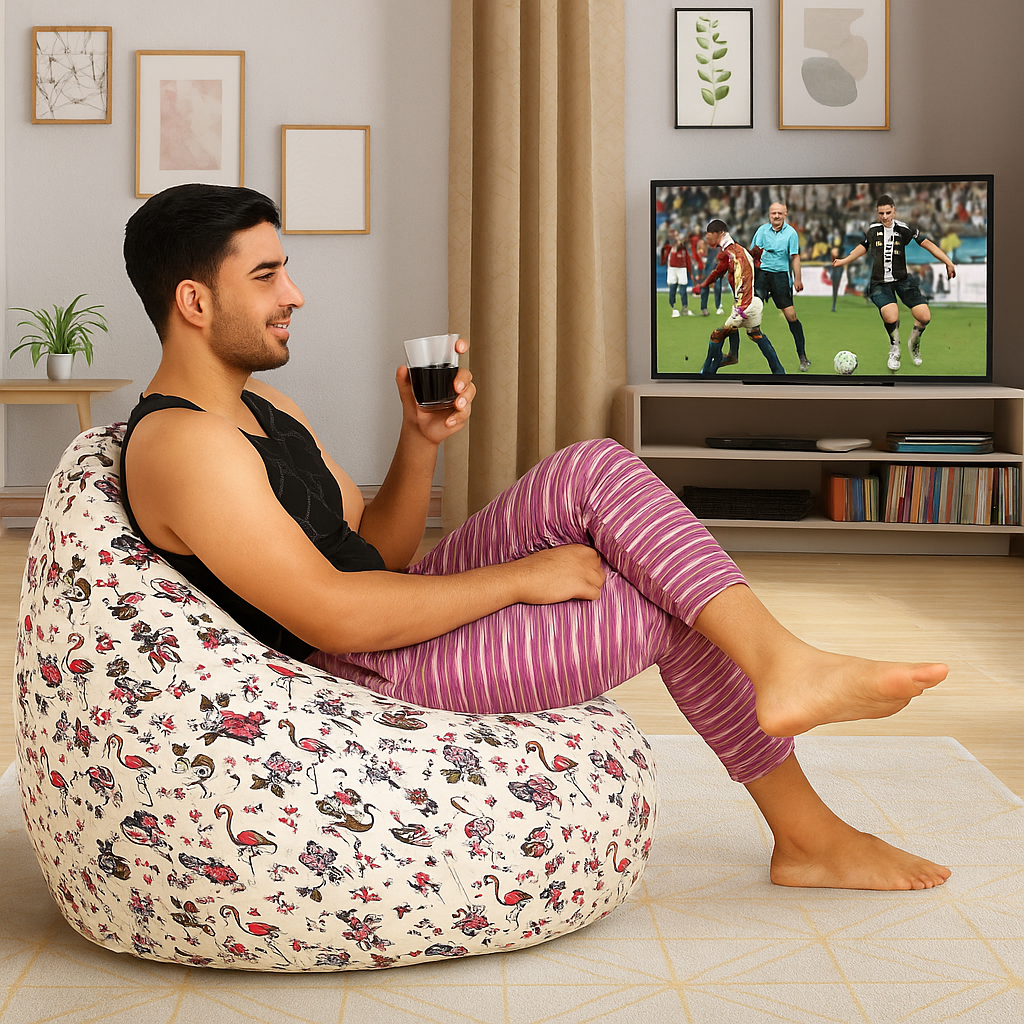 Style Homez Classic Cotton Canvas Abstract Printed Bean Bag Jumbo SAC Size with Bean Bag Refill Fillers