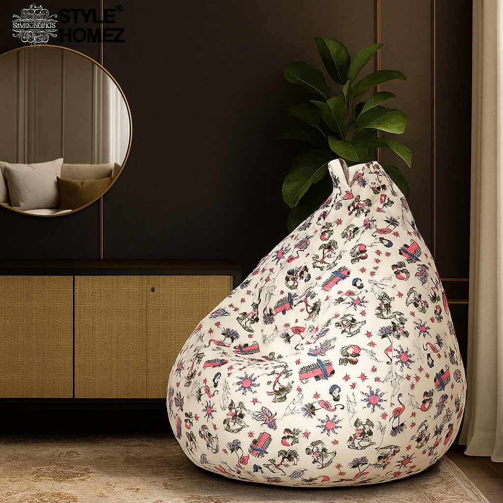 Style Homez Classic Cotton Canvas Abstract Printed Bean Bag Jumbo SAC Size with Bean Bag Refill Fillers