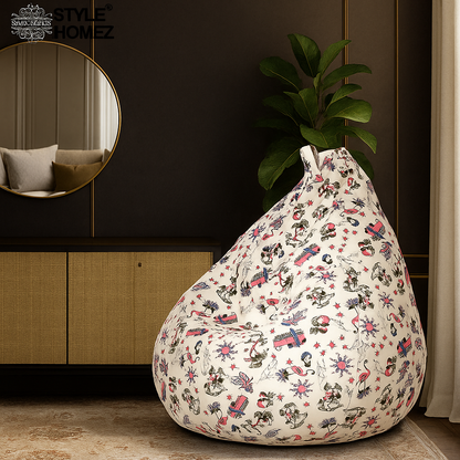 Style Homez Classic Cotton Canvas Abstract Printed Bean Bag Jumbo SAC Size with Bean Bag Refill Fillers