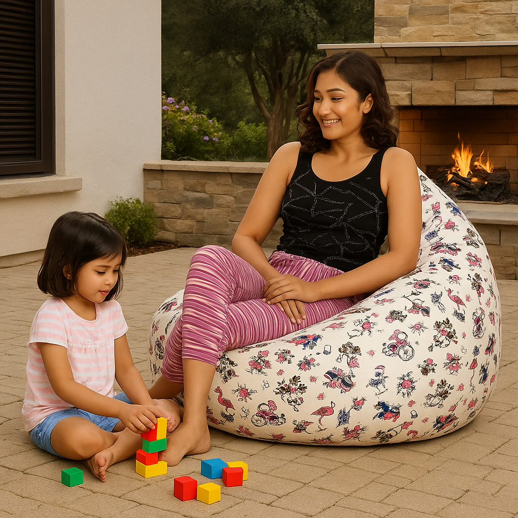Style Homez Classic Cotton Canvas Abstract Printed Bean Bag Jumbo SAC Size with Bean Bag Refill Fillers