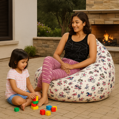 Style Homez Classic Cotton Canvas Abstract Printed Bean Bag Jumbo SAC Size with Bean Bag Refill Fillers