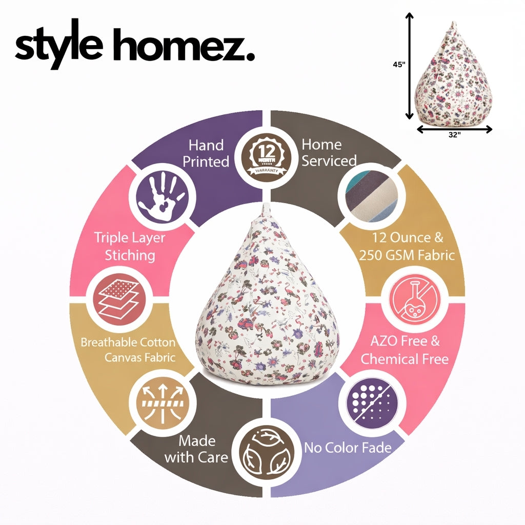 Style Homez Classic Cotton Canvas Abstract Printed Bean Bag Jumbo SAC Size with Bean Bag Refill Fillers