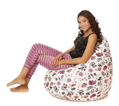 Style Homez Classic Cotton Canvas Abstract Printed Bean Bag Jumbo SAC Size with Bean Bag Refill Fillers