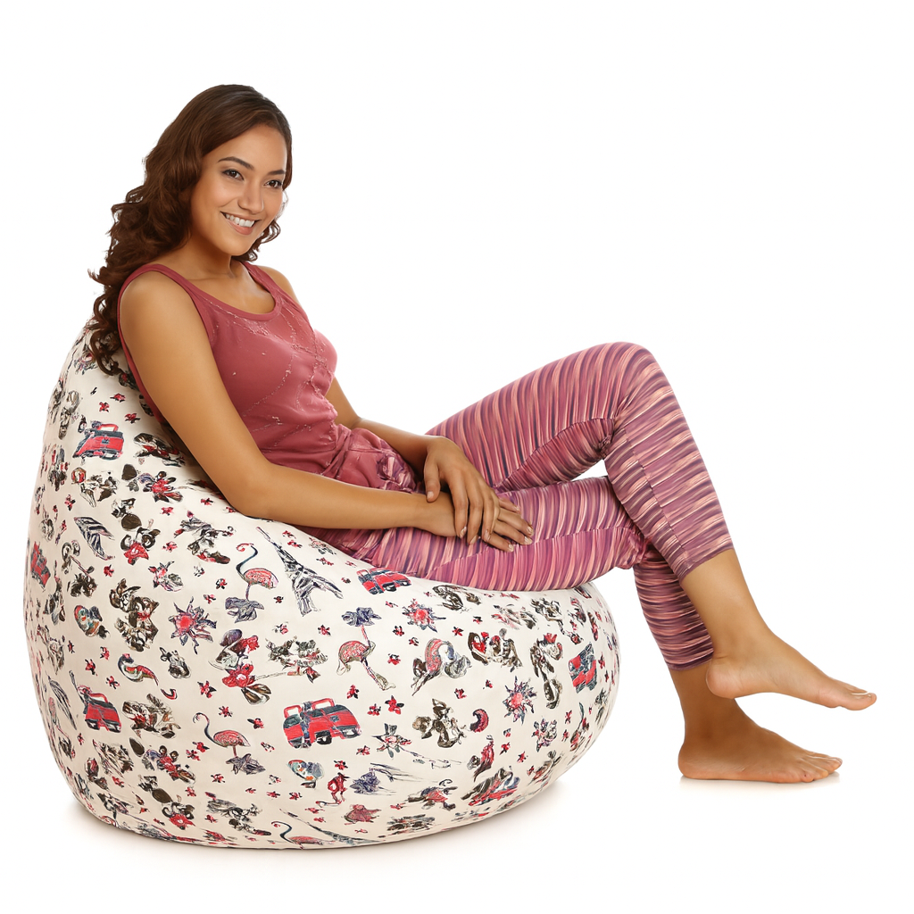 Style Homez Classic Cotton Canvas Abstract Printed Bean Bag Jumbo SAC Size with Bean Bag Refill Fillers