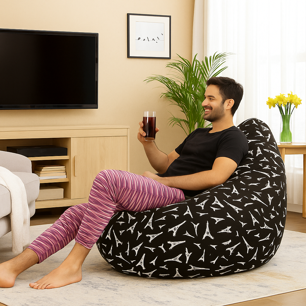 Style Homez Classic Cotton Canvas Abstract Printed Bean Bag Jumbo SAC Size with Bean Bag Refill Fillers