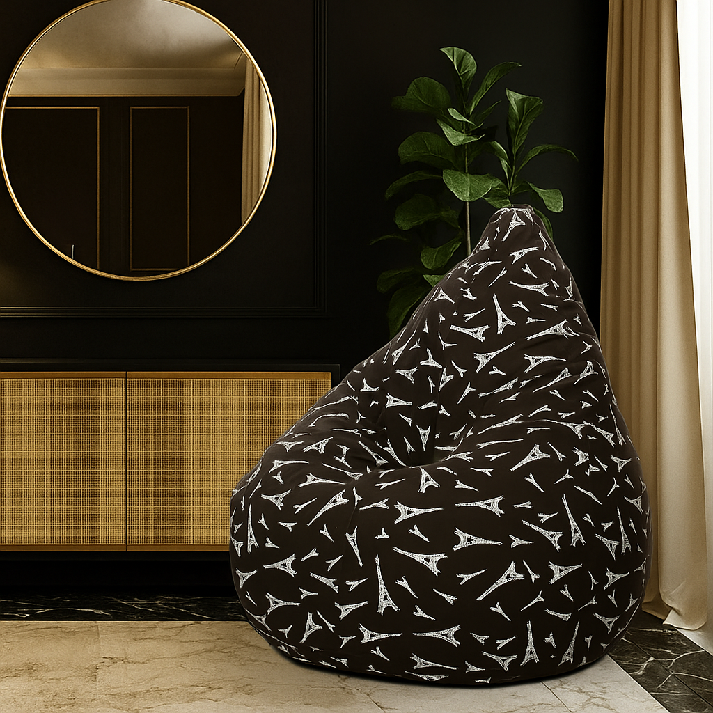 Style Homez Classic Cotton Canvas Abstract Printed Bean Bag Jumbo SAC Size with Bean Bag Refill Fillers