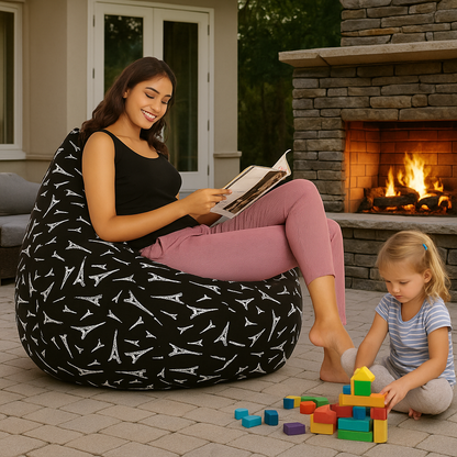 Style Homez Classic Cotton Canvas Abstract Printed Bean Bag Jumbo SAC Size with Bean Bag Refill Fillers