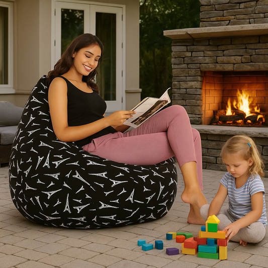 Style Homez Classic Cotton Canvas Abstract Printed Bean Bag Jumbo SAC Size with Bean Bag Refill Fillers
