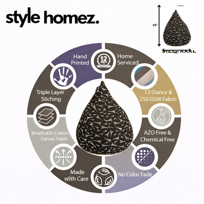 Style Homez Classic Cotton Canvas Abstract Printed Bean Bag Jumbo SAC Size with Bean Bag Refill Fillers