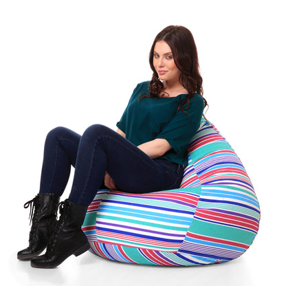 Style Homez Classic Premium Cotton Canvas Stripes Printed Bean Bag XL Size Filled with Beans Fillers