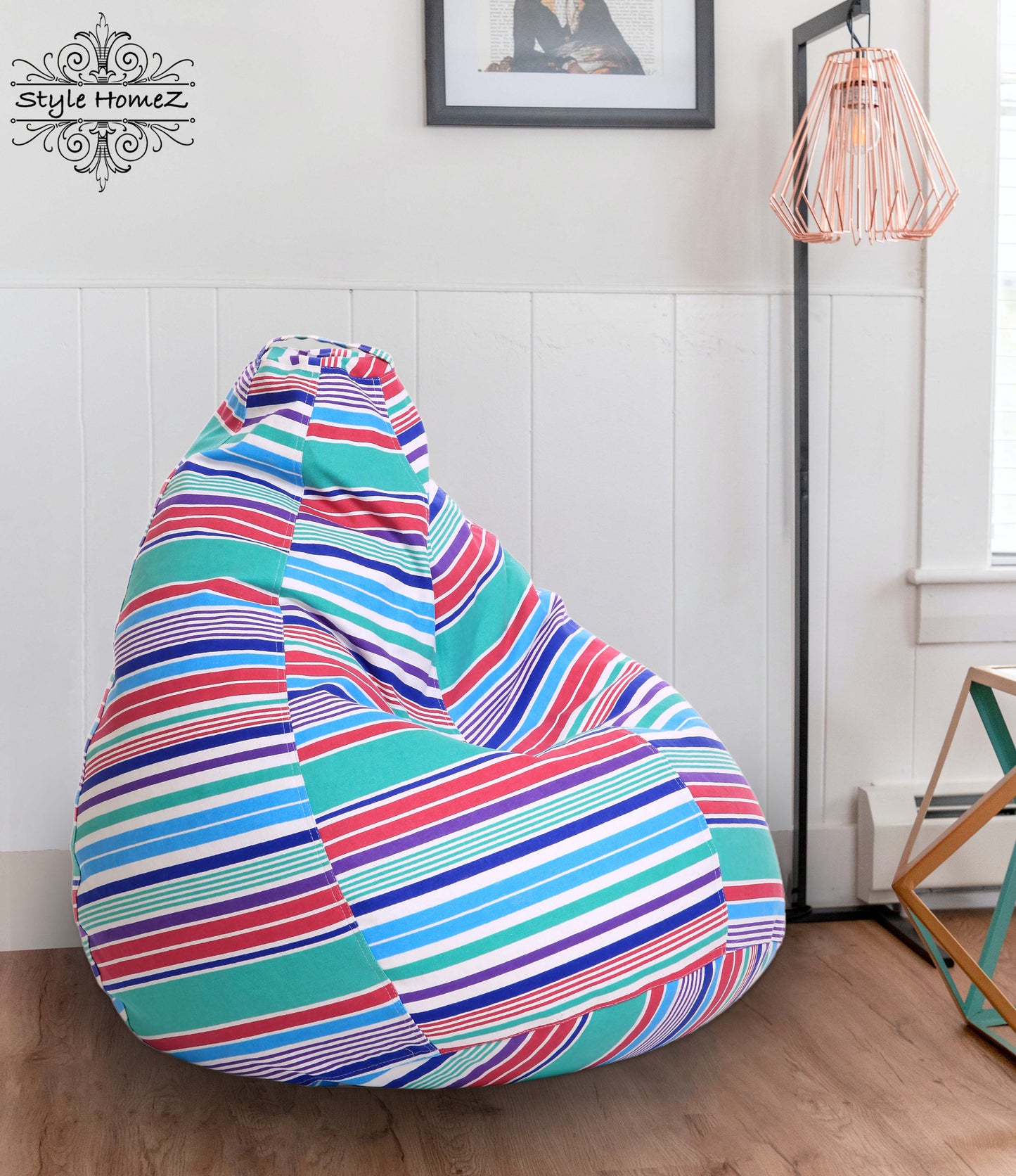 Style Homez Classic Premium Cotton Canvas Stripes Printed Bean Bag XL Size Filled with Beans Fillers