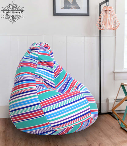 Style Homez Classic Premium Cotton Canvas Stripes Printed Bean Bag XL Size Filled with Beans Fillers