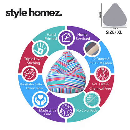 Style Homez Classic Premium Cotton Canvas Stripes Printed Bean Bag XL Size Filled with Beans Fillers