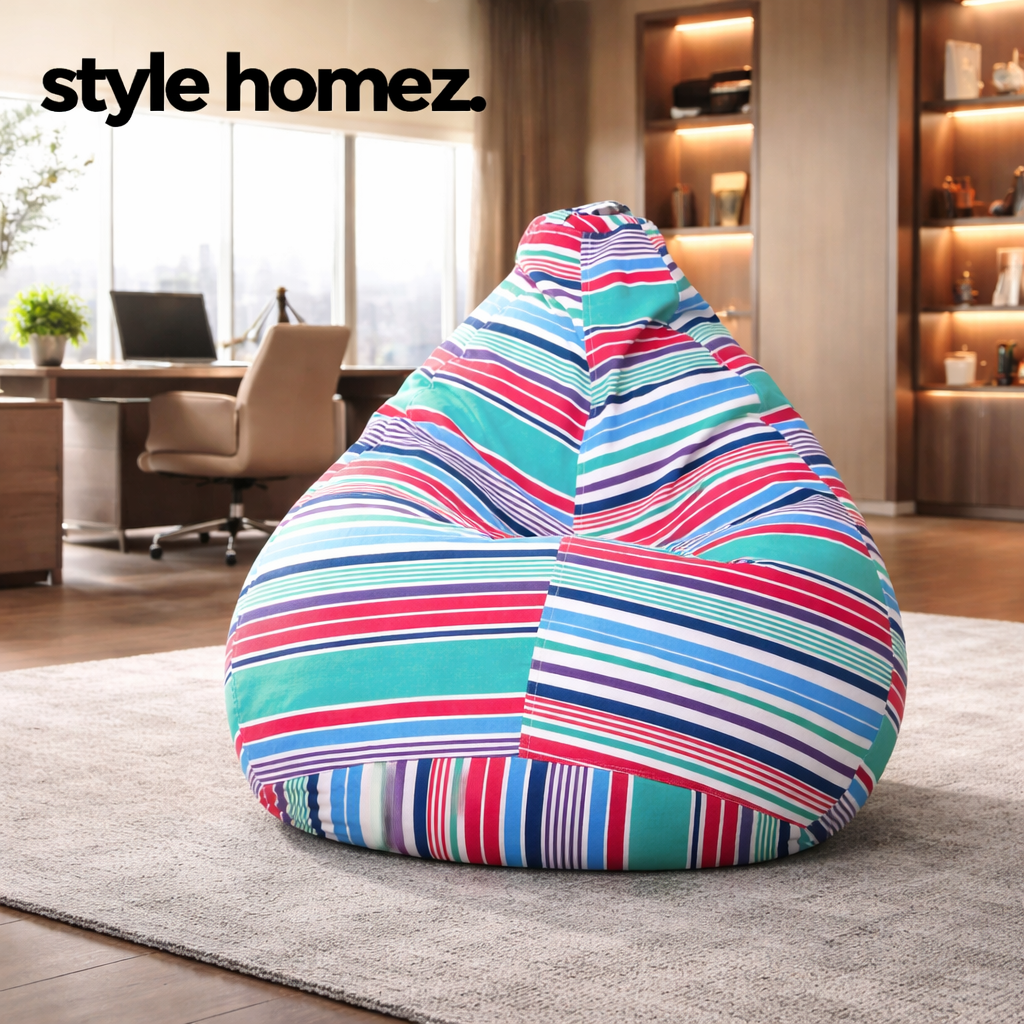 Style Homez Classic Premium Cotton Canvas Stripes Printed Bean Bag XL Size Filled with Beans Fillers