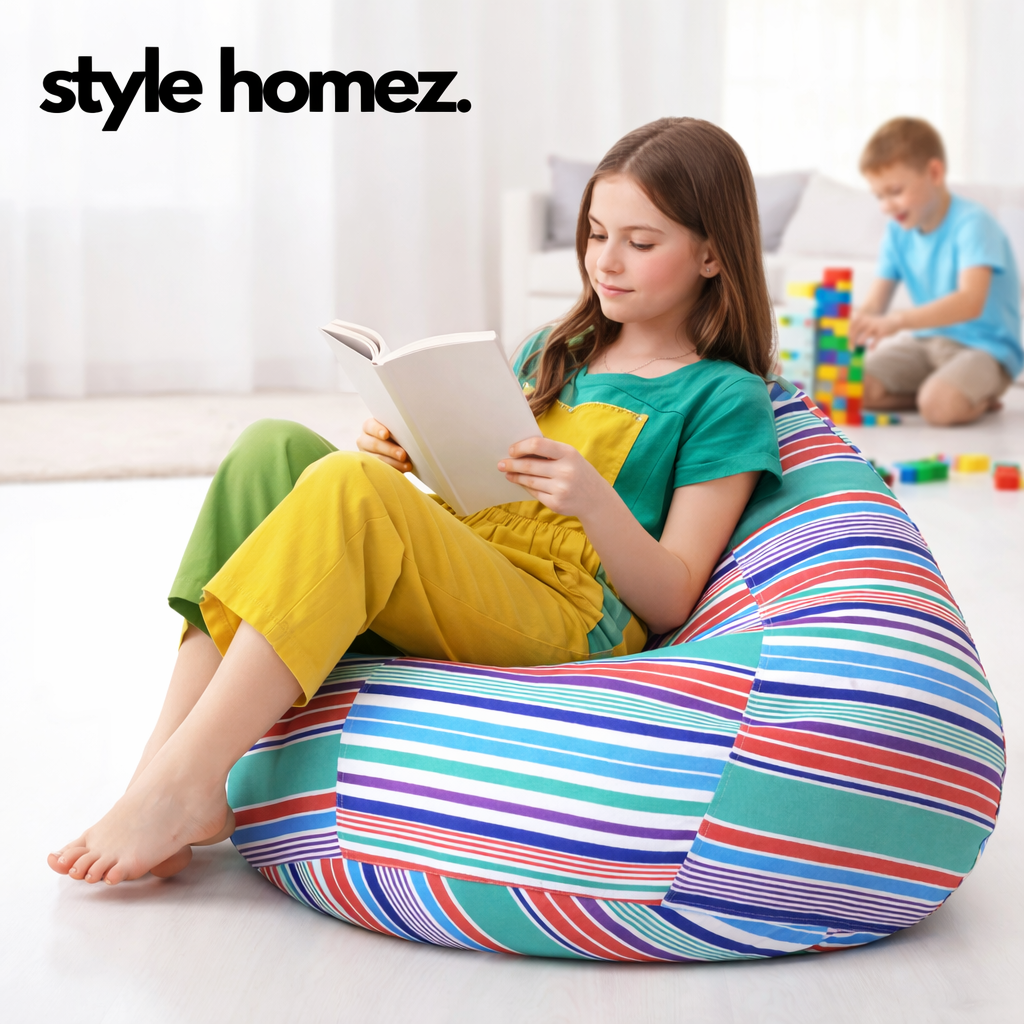 Style Homez Classic Premium Cotton Canvas Stripes Printed Bean Bag XL Size Filled with Beans Fillers