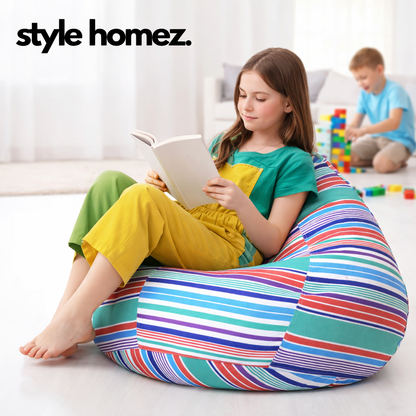 Style Homez Classic Premium Cotton Canvas Stripes Printed Bean Bag XL Size Filled with Beans Fillers