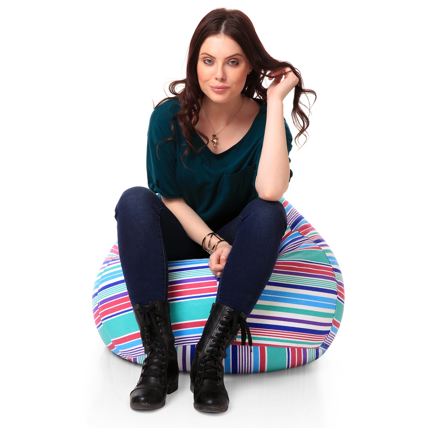 Style Homez Classic Premium Cotton Canvas Stripes Printed Bean Bag XL Size Filled with Beans Fillers