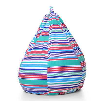 Style Homez Classic Premium Cotton Canvas Stripes Printed Bean Bag XL Size Filled with Beans Fillers