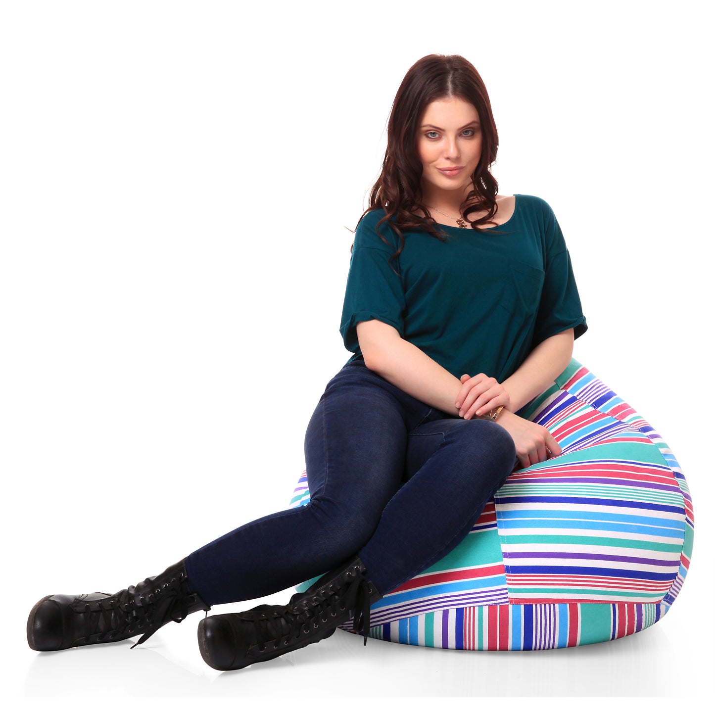 Style Homez Classic Premium Cotton Canvas Stripes Printed Bean Bag XL Size Filled with Beans Fillers