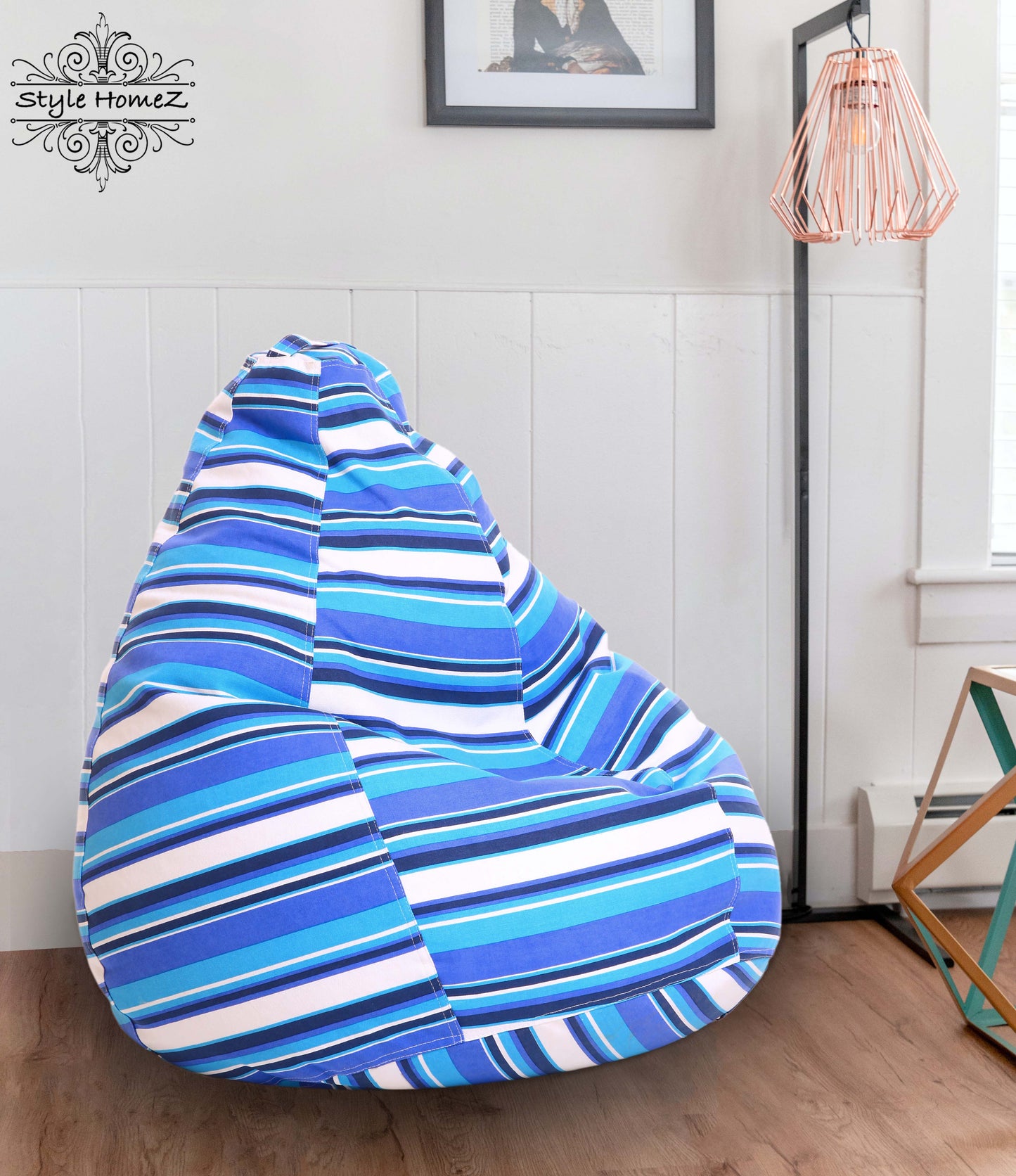 Style Homez Classic Premium Cotton Canvas Stripes Printed Bean Bag XL Size Filled with Beans Fillers