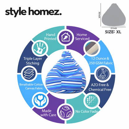 Style Homez Classic Premium Cotton Canvas Stripes Printed Bean Bag XL Size Filled with Beans Fillers