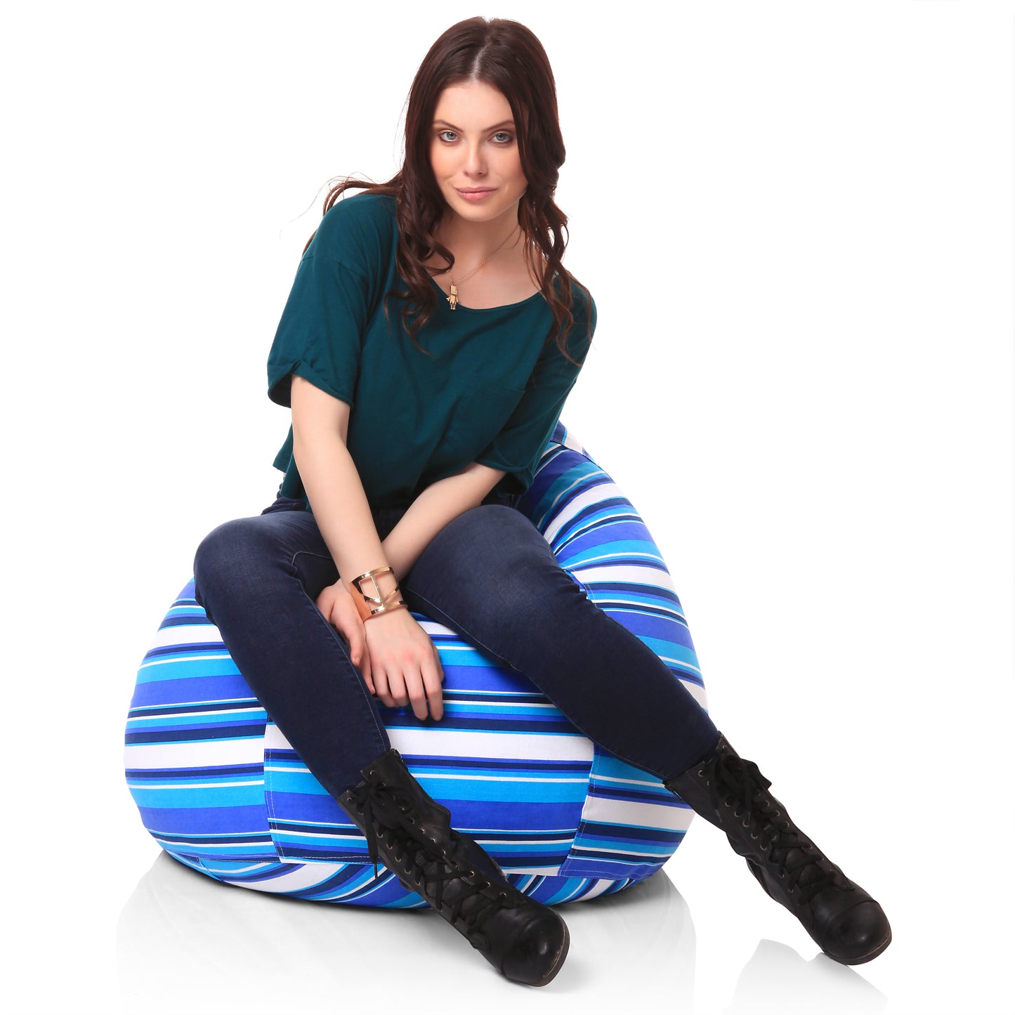 Style Homez Classic Premium Cotton Canvas Stripes Printed Bean Bag XL Size Filled with Beans Fillers
