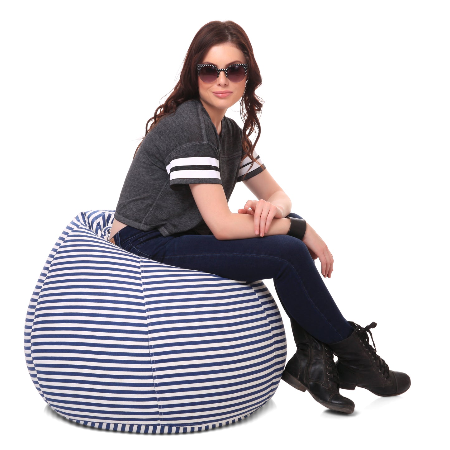 Style Homez Classic Premium Cotton Canvas Stripes Printed Bean Bag XL Size Filled with Beans Fillers