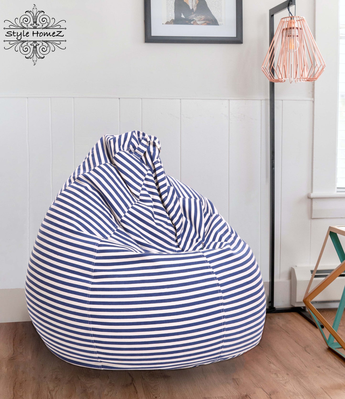 Style Homez Classic Premium Cotton Canvas Stripes Printed Bean Bag XL Size Filled with Beans Fillers