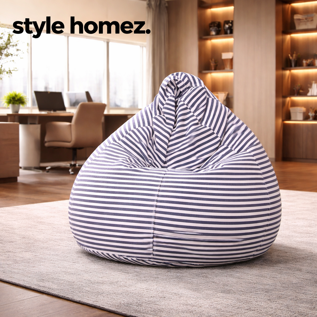 Style Homez Classic Premium Cotton Canvas Stripes Printed Bean Bag XL Size Filled with Beans Fillers