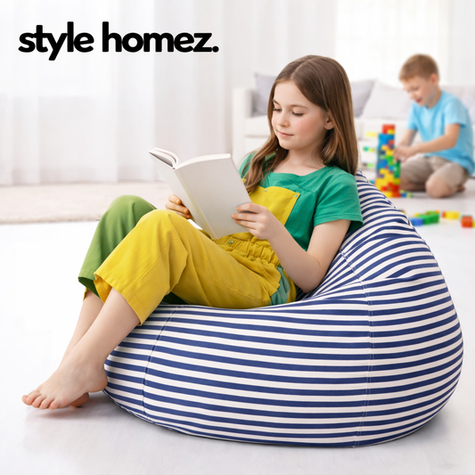 Style Homez Classic Premium Cotton Canvas Stripes Printed Bean Bag XL Size Filled with Beans Fillers