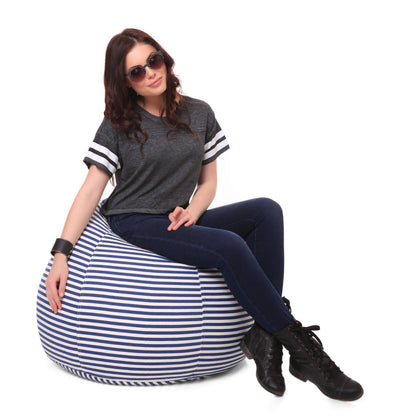 Style Homez Classic Premium Cotton Canvas Stripes Printed Bean Bag XL Size Filled with Beans Fillers
