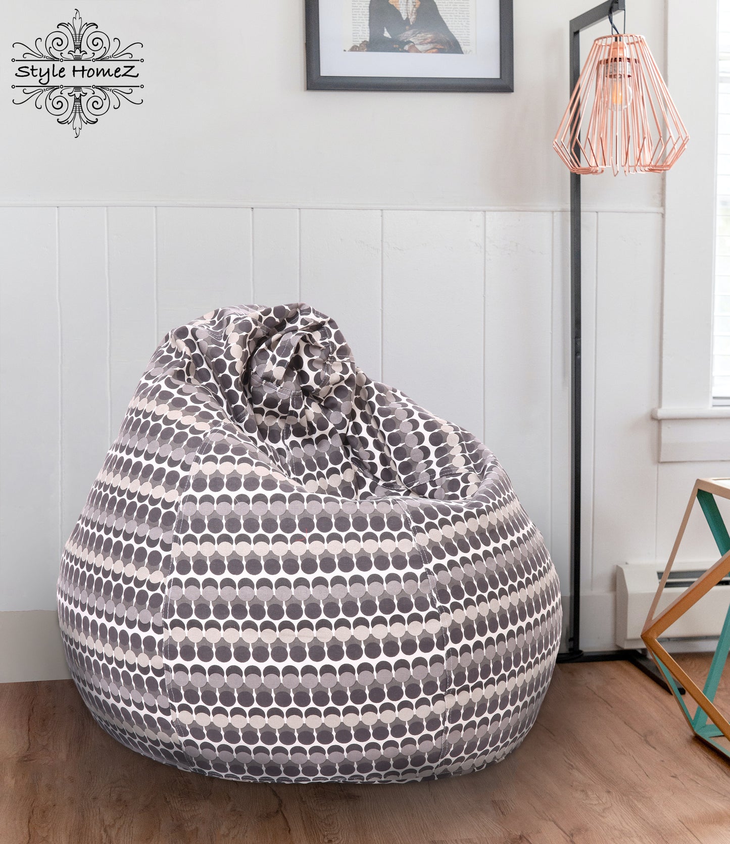 Style Homez Classic Premium Cotton Canvas Polka Dots Printed Bean Bag XL Size Filled with Beans Fillers