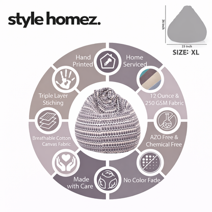 Style Homez Classic Premium Cotton Canvas Polka Dots Printed Bean Bag XL Size Filled with Beans Fillers