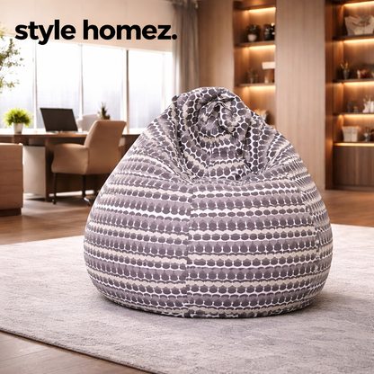Style Homez Classic Premium Cotton Canvas Polka Dots Printed Bean Bag XL Size Filled with Beans Fillers