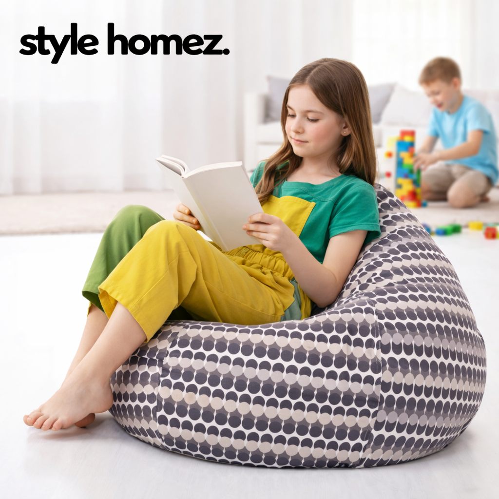 Style Homez Classic Premium Cotton Canvas Polka Dots Printed Bean Bag XL Size Filled with Beans Fillers