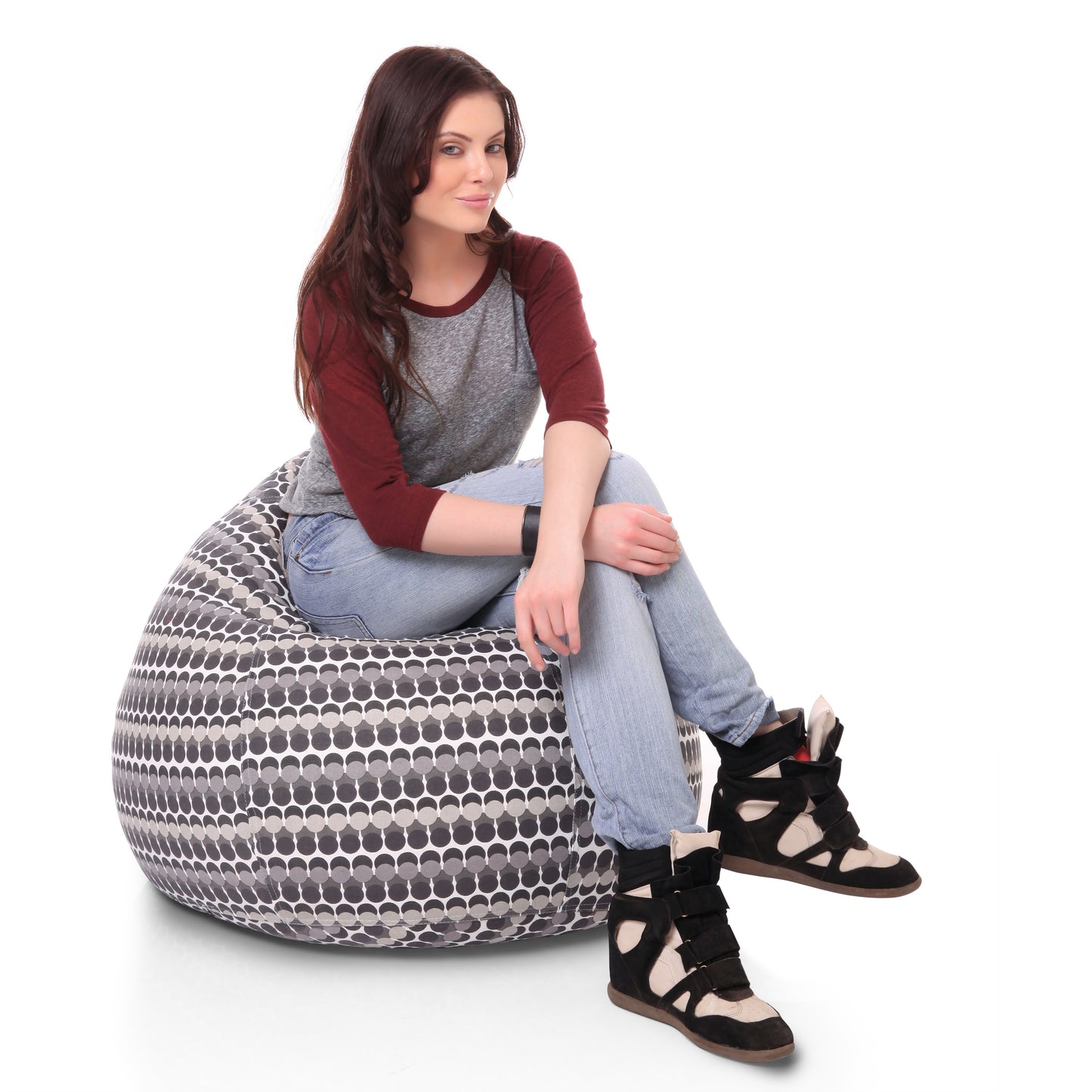 Style Homez Classic Premium Cotton Canvas Polka Dots Printed Bean Bag XL Size Filled with Beans Fillers