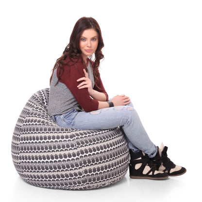 Style Homez Classic Premium Cotton Canvas Polka Dots Printed Bean Bag XL Size Filled with Beans Fillers