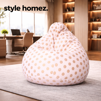 Style Homez Classic Premium Cotton Canvas Polka Dots Printed Bean Bag XL Size Filled with Beans Fillers