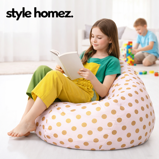 Style Homez Classic Premium Cotton Canvas Polka Dots Printed Bean Bag XL Size Filled with Beans Fillers