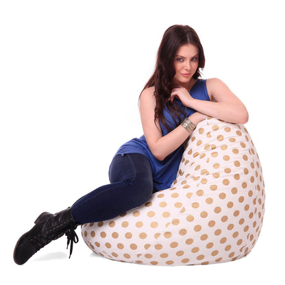 Style Homez Classic Premium Cotton Canvas Polka Dots Printed Bean Bag XL Size Filled with Beans Fillers