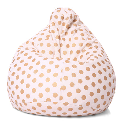 Style Homez Classic Premium Cotton Canvas Polka Dots Printed Bean Bag XL Size Filled with Beans Fillers