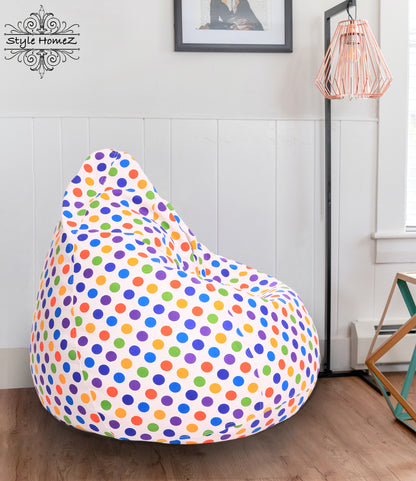 Style Homez Classic Premium Cotton Canvas Polka Dots Printed Bean Bag XL Size Filled with Beans Fillers