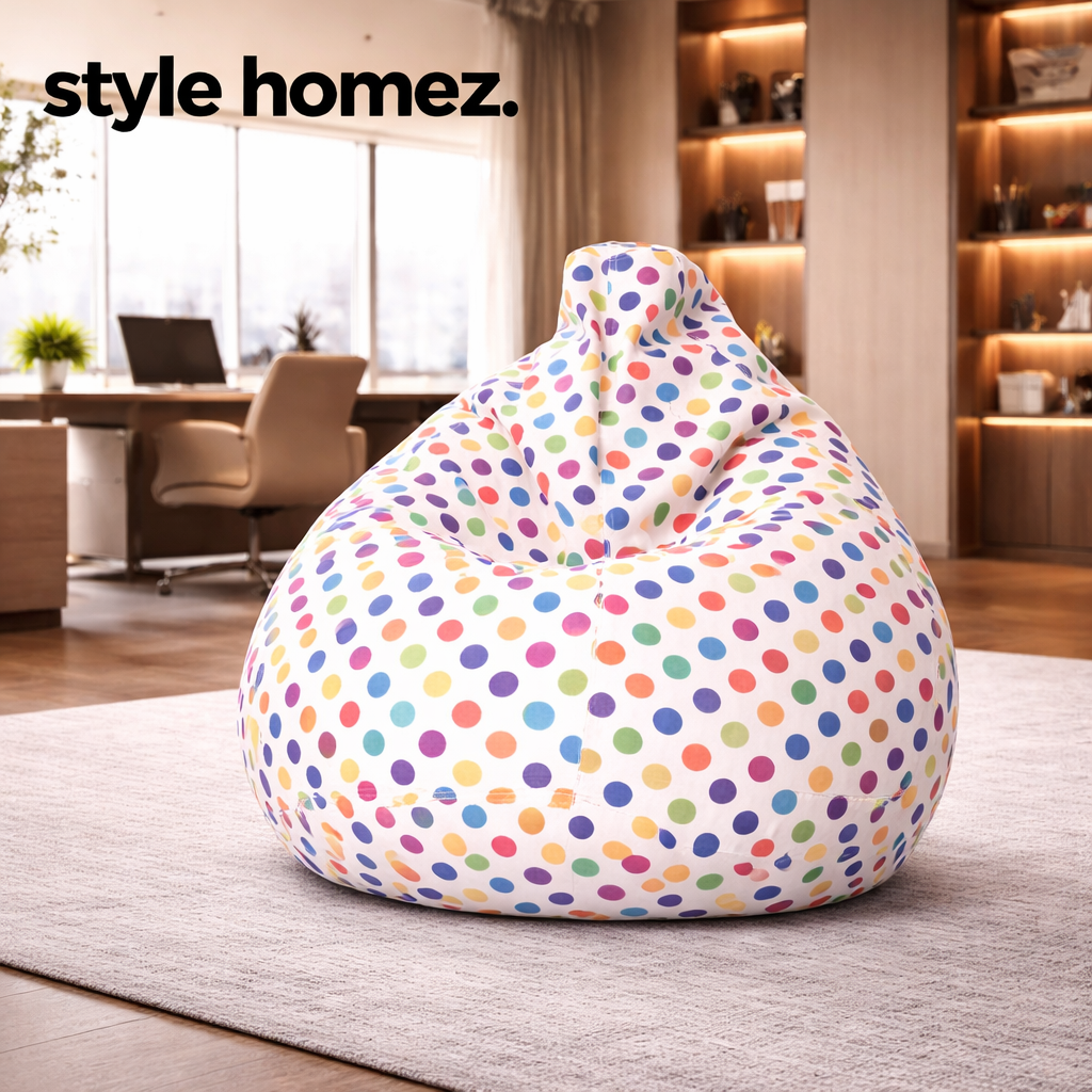Style Homez Classic Premium Cotton Canvas Polka Dots Printed Bean Bag XL Size Filled with Beans Fillers