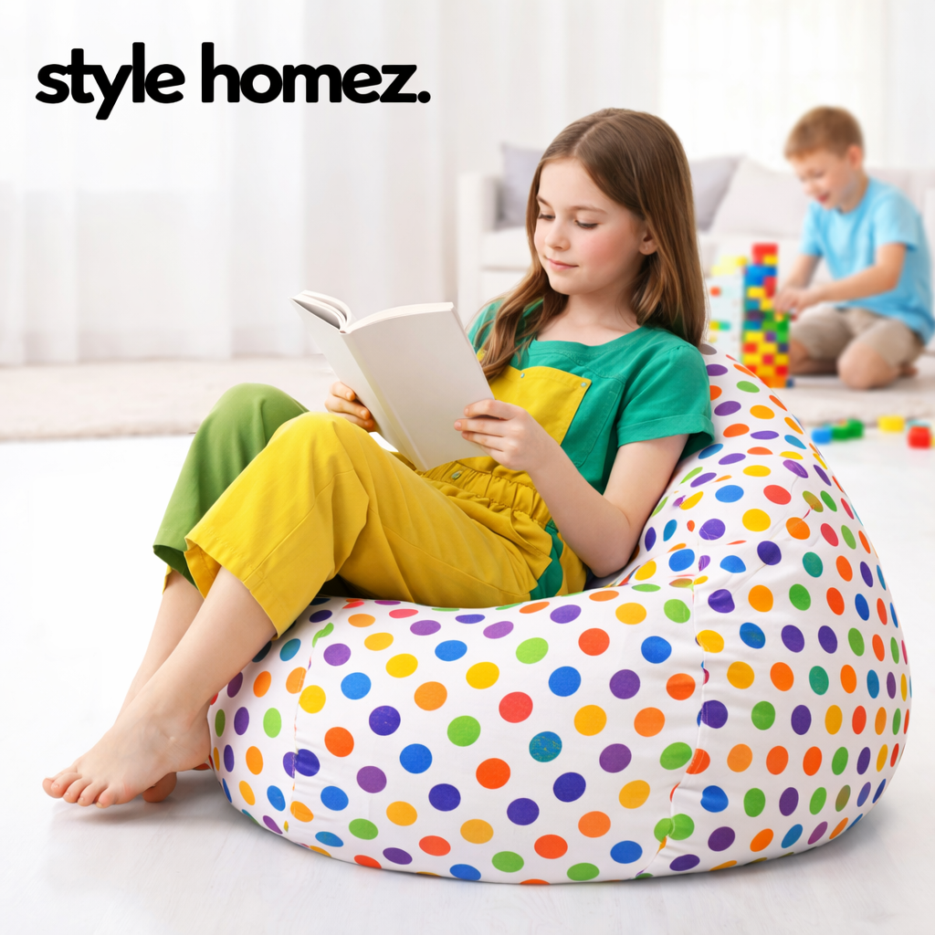 Style Homez Classic Premium Cotton Canvas Polka Dots Printed Bean Bag XL Size Filled with Beans Fillers