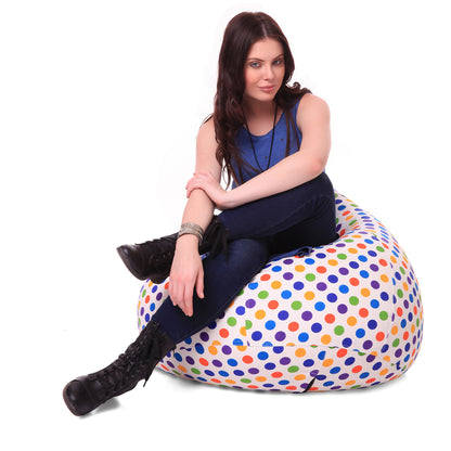 Style Homez Classic Premium Cotton Canvas Polka Dots Printed Bean Bag XL Size Filled with Beans Fillers